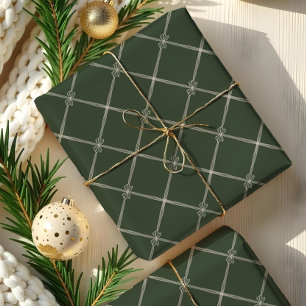 Papier Cadeau Élégant Chic Noël Bow & Ribbon Motif Green