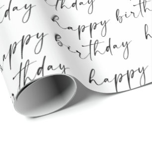Papier Cadeau Élégant chic noir et blanc Script heureux Annive