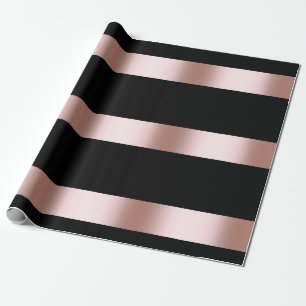 Papier Cadeau Elégant chick rose or et bande noire