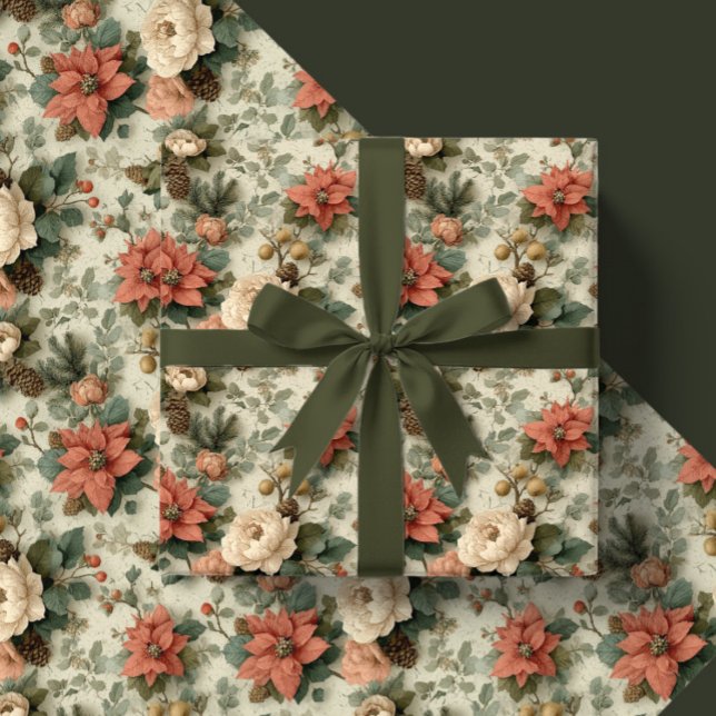Papier Cadeau Elegant Christmas Peach and Cream Floral Gift (Créateur téléchargé)