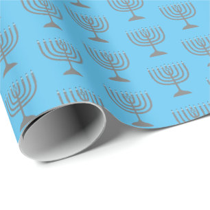 Papier Cadeau Elégant ciel bleu   HANOUKKA   MENORAH