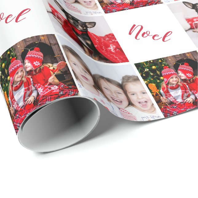 Papier Cadeau Élégant Collage Photo Personnalisé Noel Noël  (Coin rond)