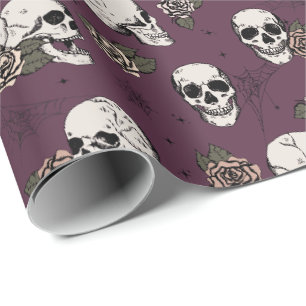Papier Cadeau Elégant crâne gothique de Maroon Halloween