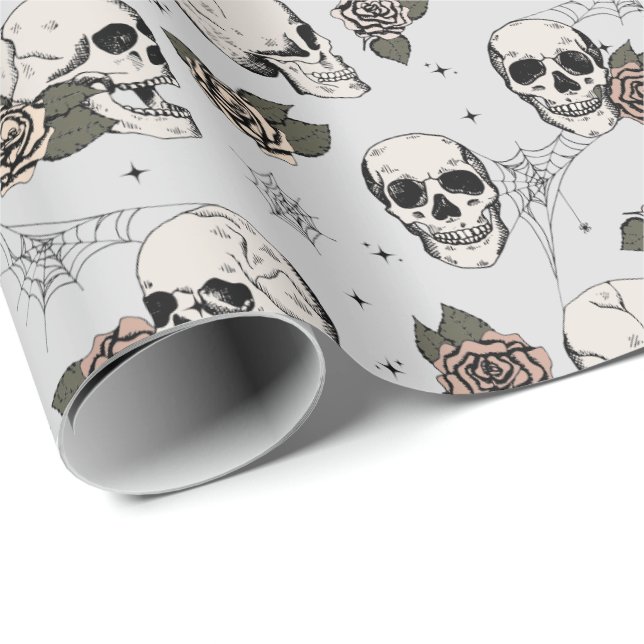 Papier Cadeau Elégant crâne gothique Halloween Dia de los Muerto (Coin rond)