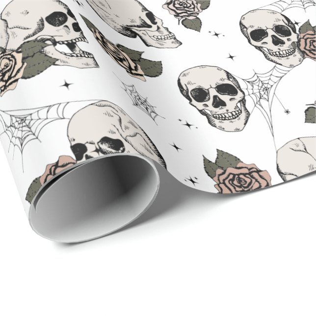 Papier Cadeau Elégant crâne gothique Halloween Dia de los Muerto (Coin rond)