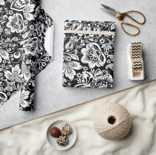 Papier Cadeau Élégant damas vintage blanc sur arrière - plan noi