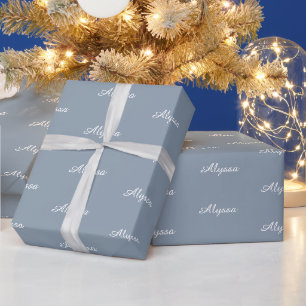 Papier Cadeau Elegant Dusty bleu script personnalisé nom chic