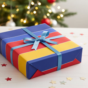 Papier Cadeau Élégant, élégant rouge bleu jaune et argent bandes