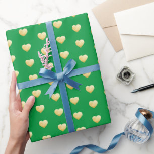 Papier Cadeau Élégant Emerald Green et Gold Hearts Motif