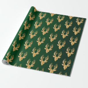Papier Cadeau Élégant Emerald Green Gold Reindeer cadeau de Noël