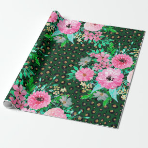 Papier Cadeau Elégant Empreinte de léopard et rose Floral Desi