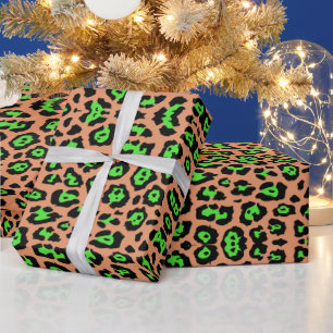 Papier Cadeau Élégant empreinte de léopard neon vert abricot ora