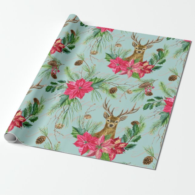 Papier Cadeau Élégant Enveloppement Motif de rennes de Noël Poin (Déroulé)