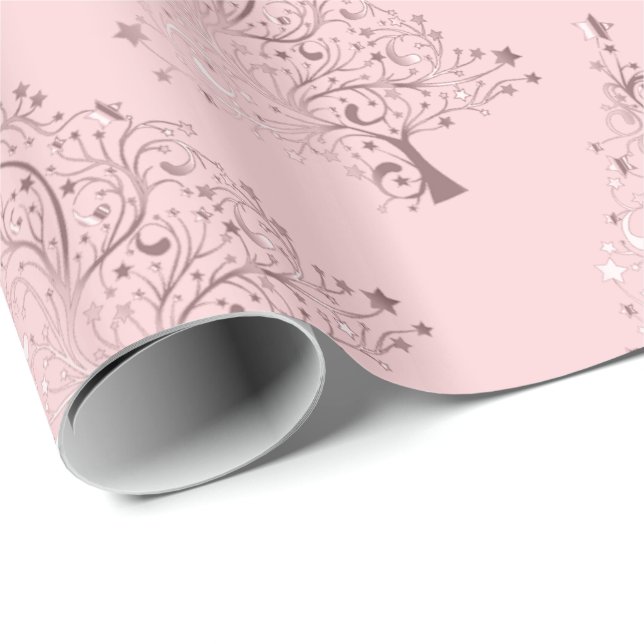 Papier Cadeau Élégant et moderne Rose Gold Motif de Noël Arbre d (Coin rond)