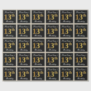 Papier Cadeau Elégant, Faux Gold 13ème anniversaire + Nom person
