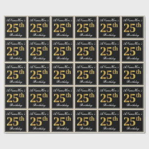 Papier Cadeau Elégant, Faux Gold 25e anniversaire + Nom personna