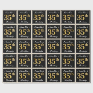 Papier Cadeau Elégant, Faux Gold 35e anniversaire + Nom personna
