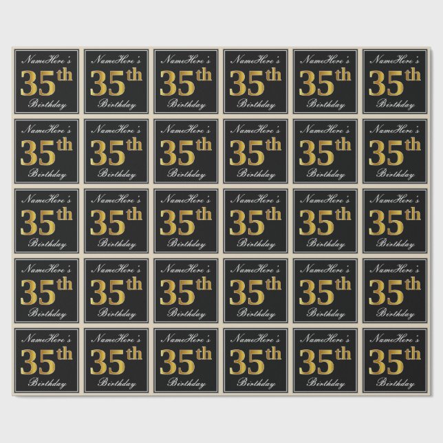 Papier Cadeau Elégant, Faux Gold 35e anniversaire + Nom personna (Plat)