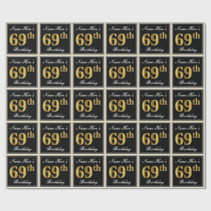 Papier Cadeau Elégant, Faux Gold 69e anniversaire + Nom personna