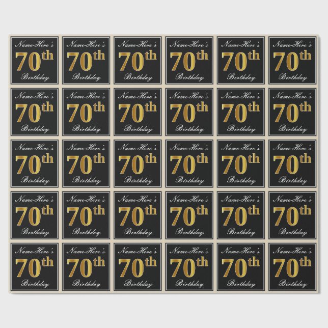 Papier Cadeau Elégant, Faux Gold 70e anniversaire + Nom personna (Plat)