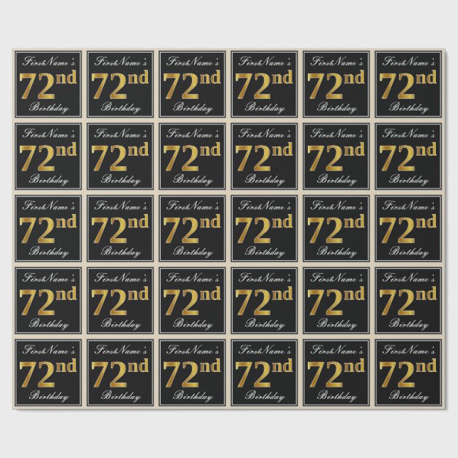 Papier Cadeau Elégant, Faux Gold 72e anniversaire + Nom personna (Plat)