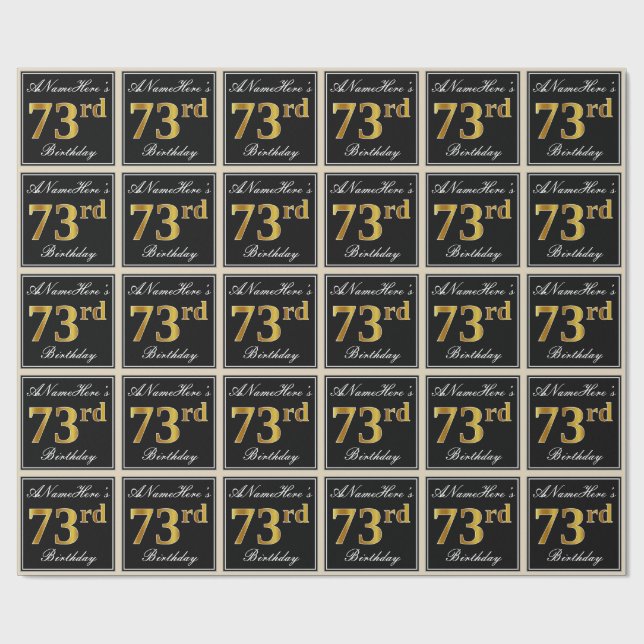Papier Cadeau Elégant, Faux Gold 73ème anniversaire + Nom person (Plat)