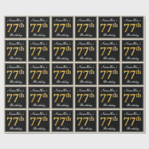 Papier Cadeau Elégant, Faux Gold 77e anniversaire + Nom personna
