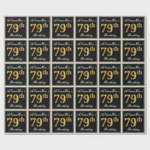 Papier Cadeau Elégant, Faux Gold 79e anniversaire + Nom personna
