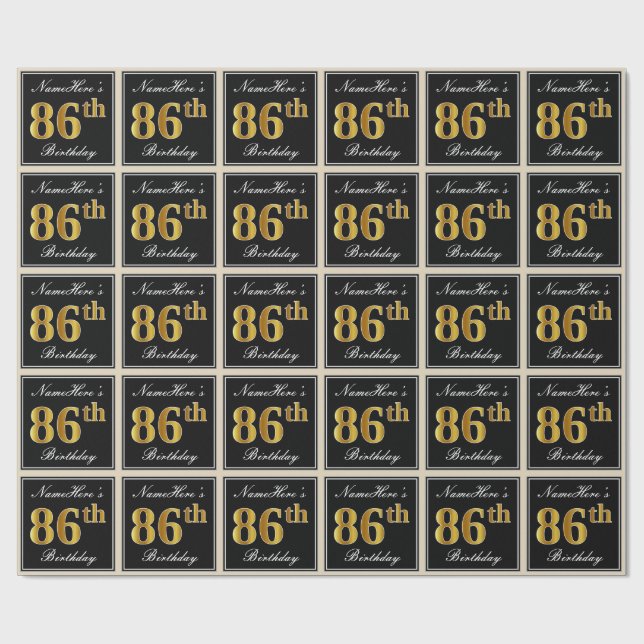 Papier Cadeau Elégant, Faux Gold 86e anniversaire + Nom personna (Plat)