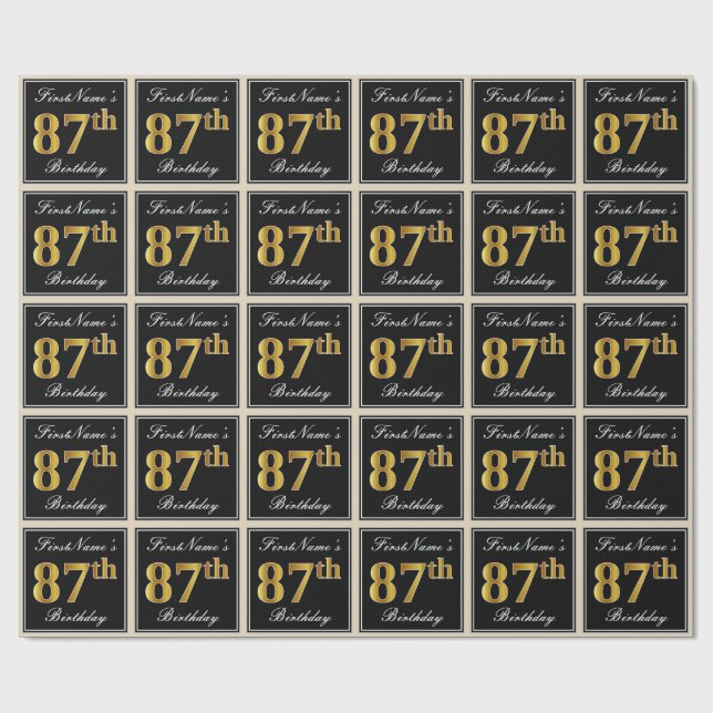 Papier Cadeau Elégant, Faux Gold 87e anniversaire + Nom personna (Plat)