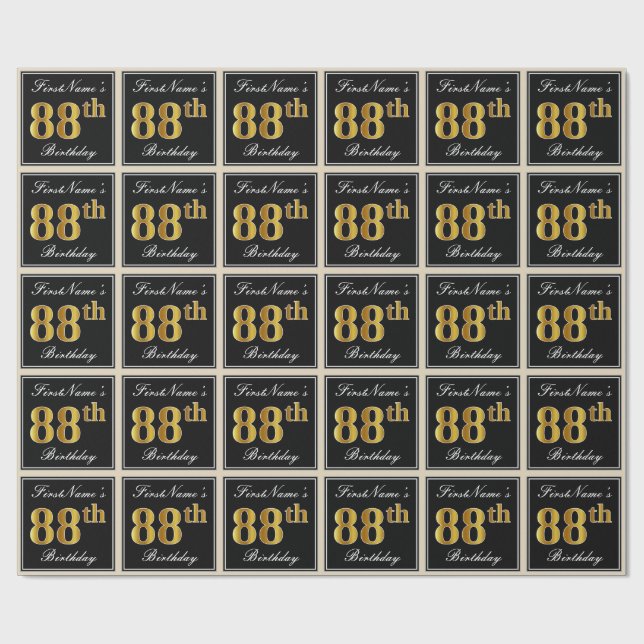 Papier Cadeau Elégant, Faux Gold 88e anniversaire + Nom personna (Plat)