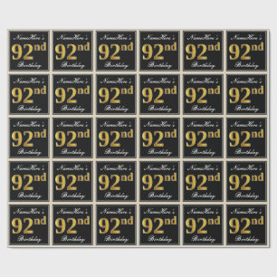 Papier Cadeau Elégant, Faux Gold 92e anniversaire + Nom personna
