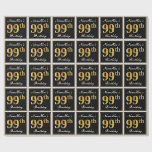 Papier Cadeau Elégant, Faux Gold 99e anniversaire + Nom personna