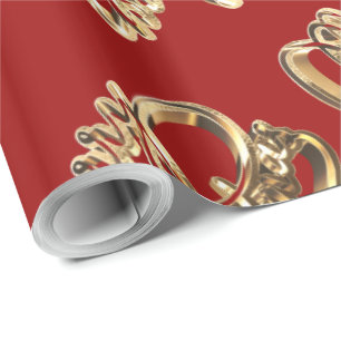 Papier Cadeau Élégant Faux Gold Foil Script Chic Red Christmas