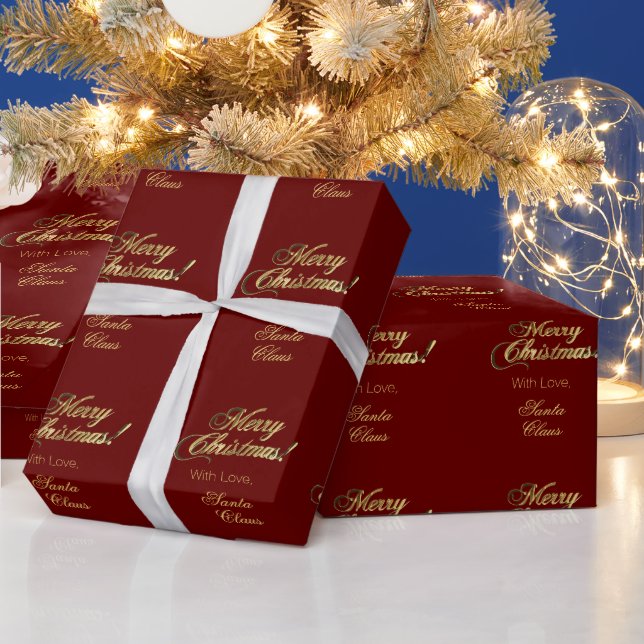 Papier Cadeau Élégant Faux Gold Script Joyeux Noël Rouge (Vacances)