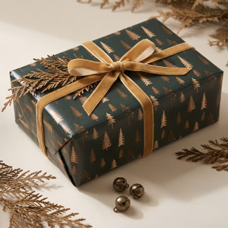 Papier Cadeau Élégant Faux Sapin de Noël Forêt d'Or Noël