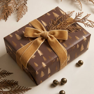 Papier Cadeau Élégant Faux Sapin de Noël Forêt d'Or Noël