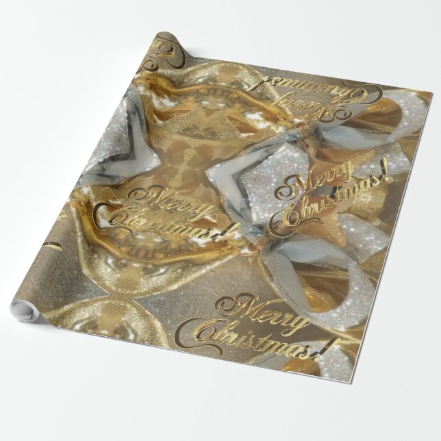 Papier Cadeau Élégant Faux Silver Gold Script Joyeux Noël (Déroulé)