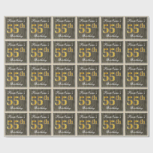 Papier Cadeau Elégant, Faux Wood, Faux Gold 55e Anniversaire + N