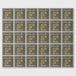 Papier Cadeau Elégant, Faux Wood, Faux Gold 5e anniversaire + No