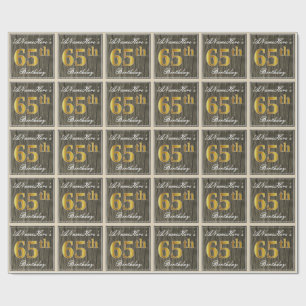 Papier Cadeau Elégant, Faux Wood, Faux Gold 65e Anniversaire + N