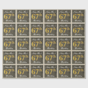 Papier Cadeau Elégant, Faux Wood, Faux Gold 67e anniversaire + N