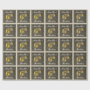 Papier Cadeau Elégant, Faux Wood, Faux Gold 6e anniversaire + No