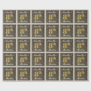 Papier Cadeau Elégant, Faux Wood, Faux Gold 8e anniversaire + No