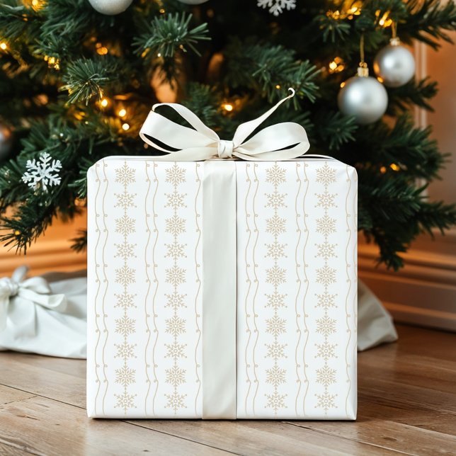 Papier Cadeau Élégant Festif Minimal Winter Snowflake & Ribbon (Elegant Minimal Festive Winter Snowflake & Ribbon Wrapping Paper)