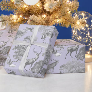 Papier Cadeau Elégant Festif Toile Fox Cerf gris bleu