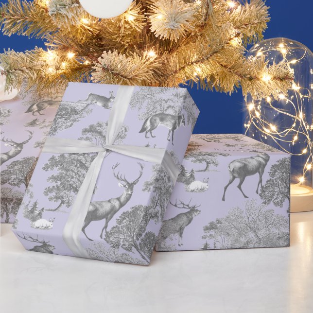 Papier Cadeau Elégant Festif Toile Fox Cerf gris bleu (Vacances)