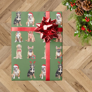 Papier Cadeau Élégant Festif Vert Chien Chien Chien Chien Noël