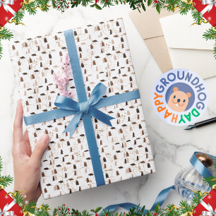 Papier Cadeau Elégant Festif White and Gold Groundhog Day