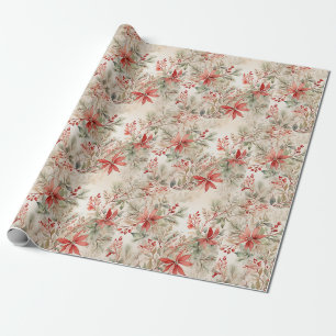 Papier Cadeau Elégant Fleur d'Aquarelle Noël